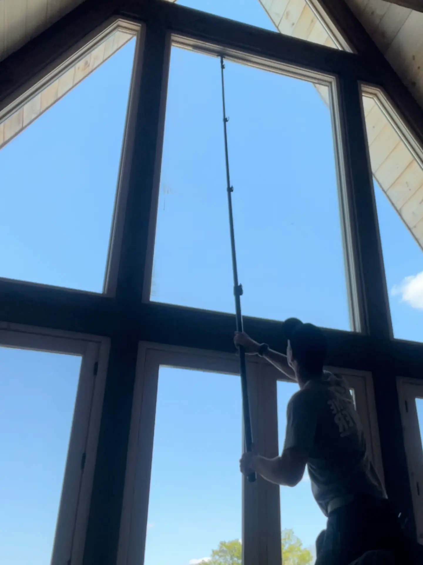 Interior A-Frame window cleaning by Power Clean with pole at Buckeye Lake, OH