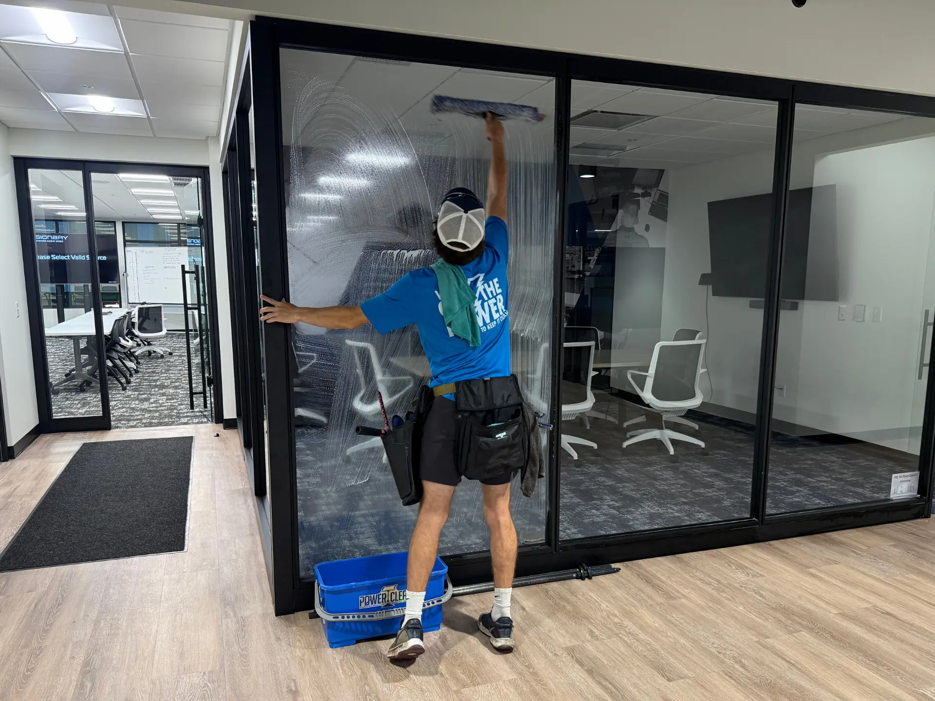 interior office window cleaning by power clean at the Bi-con building in cambridge, oh