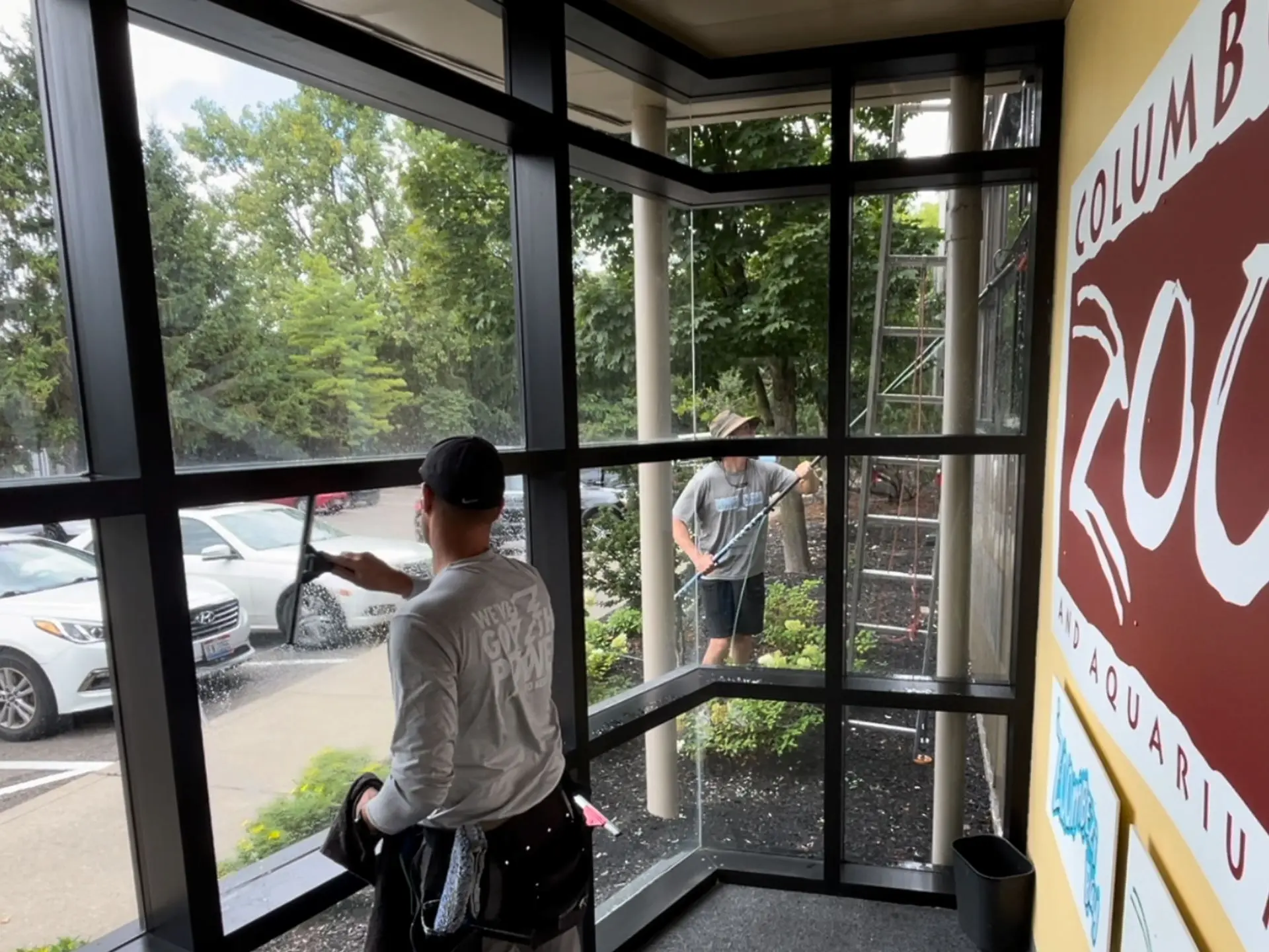 Power Clean technicians cleaning the windows at the Columbus Zoo in Columbus, OH