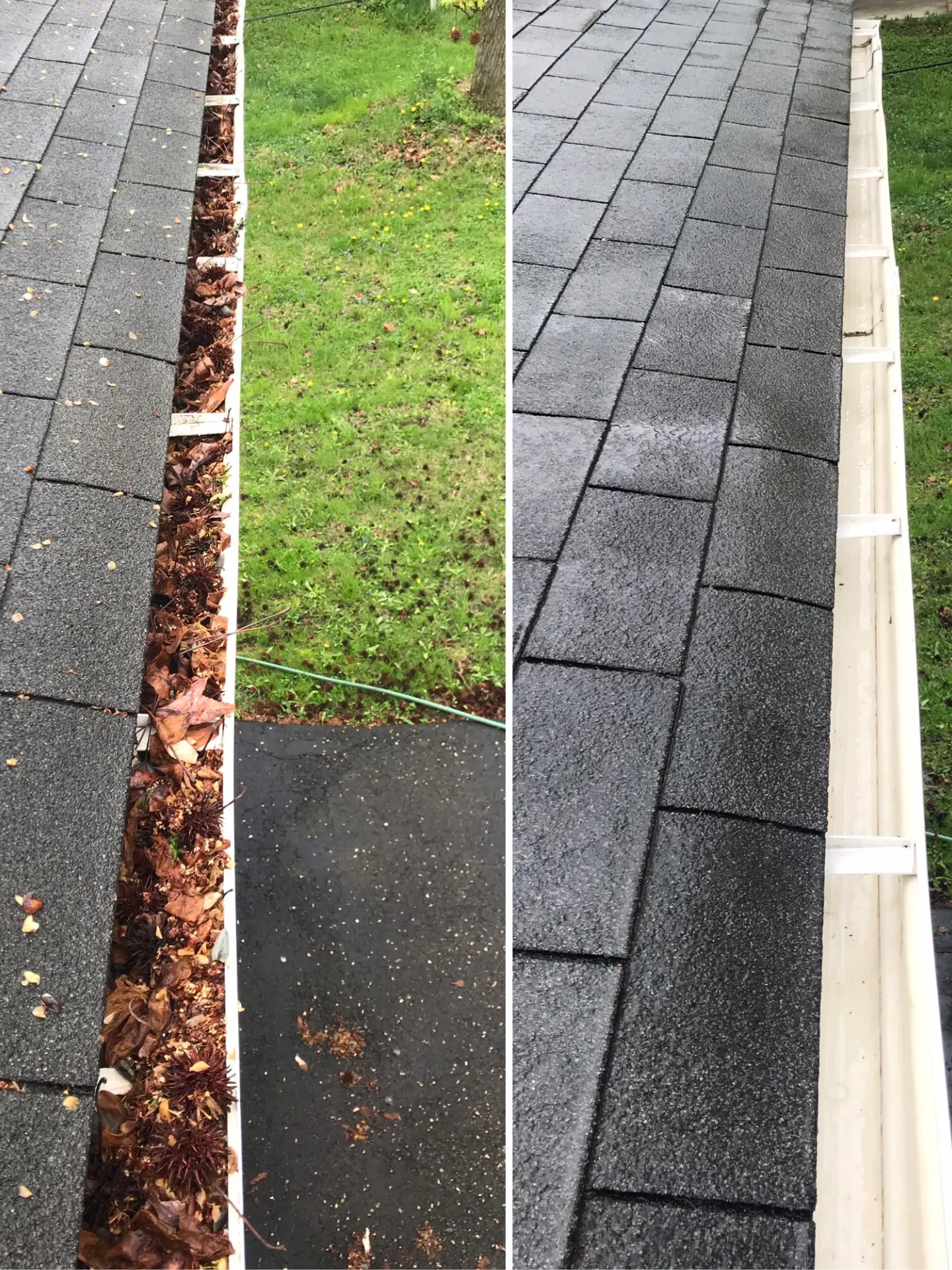 gutter-cleaning-before-after-heath Power Clean cleaning high windows with a water fed pole at Buckeye Lake, OH