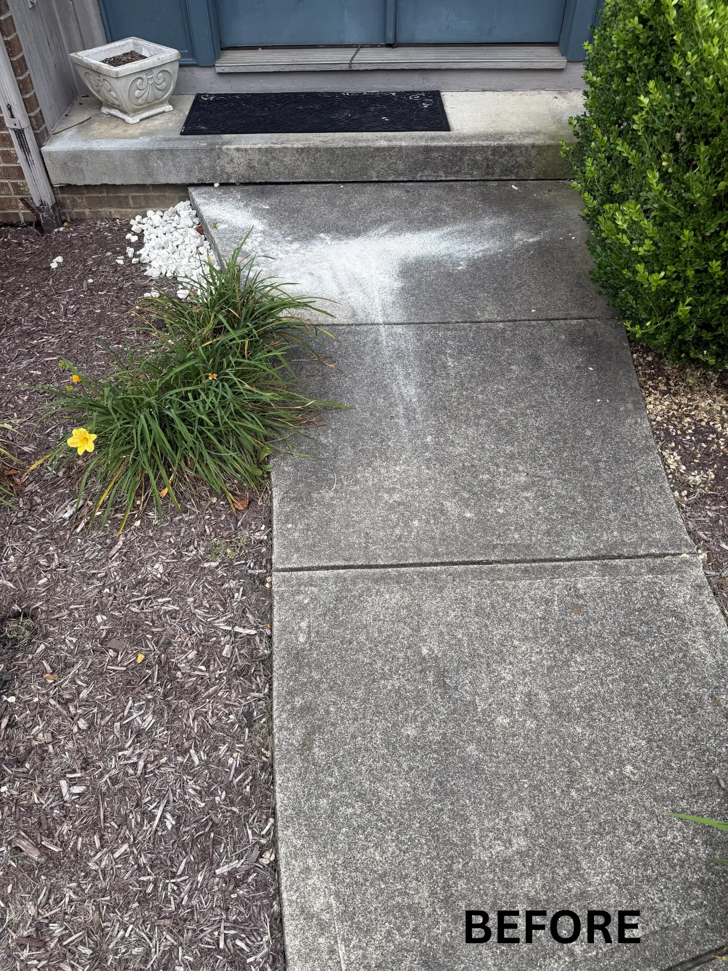 Concrete walkway in lancaster before being pressure washed