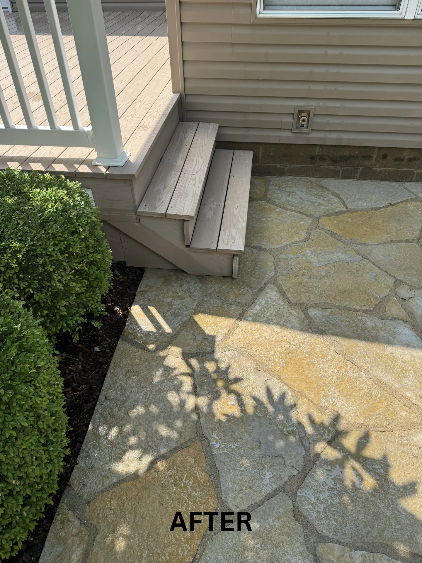 Stone pavers landing after being pressure washed by power clean
