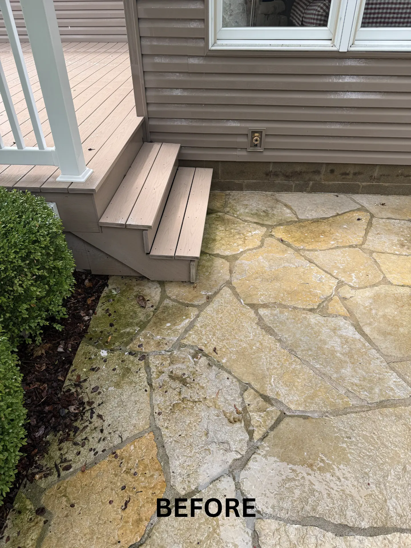 Stone pavers landing before being pressure washed by power clean