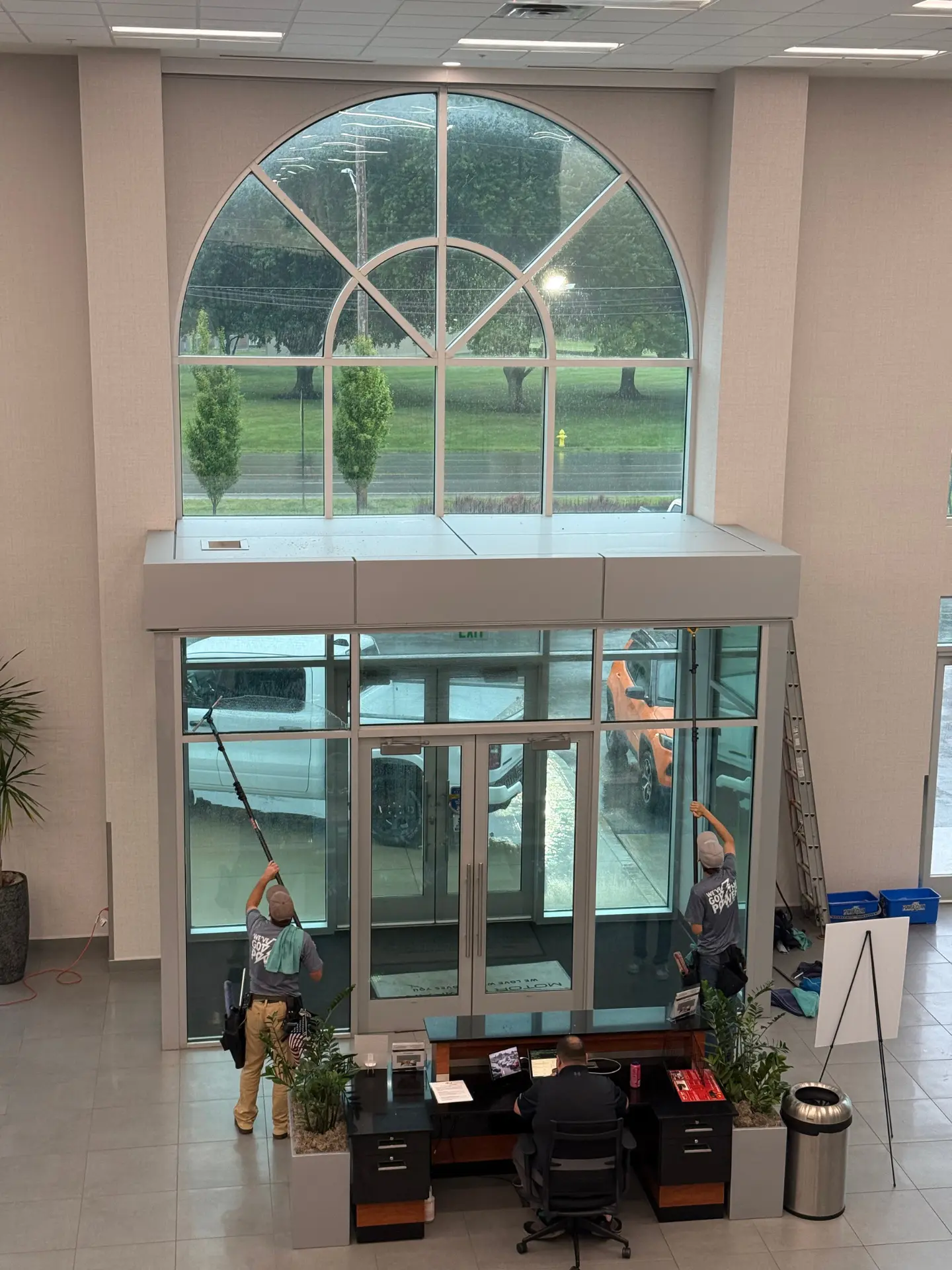 window-cleaning-john-hinderer-dodge-interiors Before and after of roof cleaning by power clean on Buckeye Lake